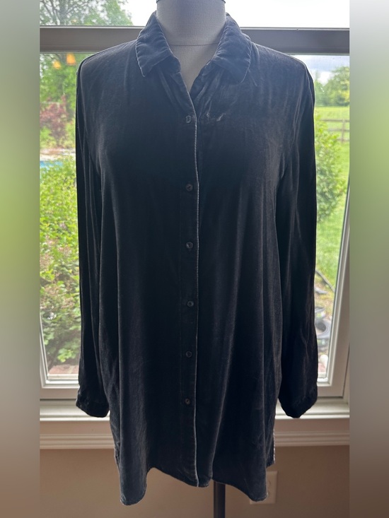Eileen Fisher Tops - Eileen Fisher Crushed‎ Velvet Tunic Collar Shirt, Size XS